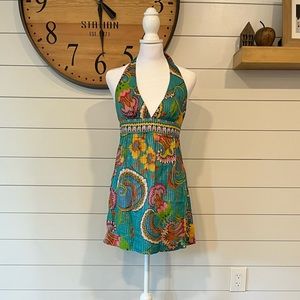 Trina Turk turquoise floral print dress